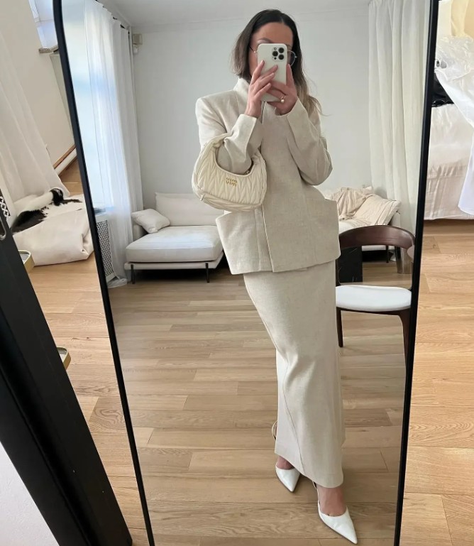 I Linie Damen Kostüm Emina Elegant in Creme Lang