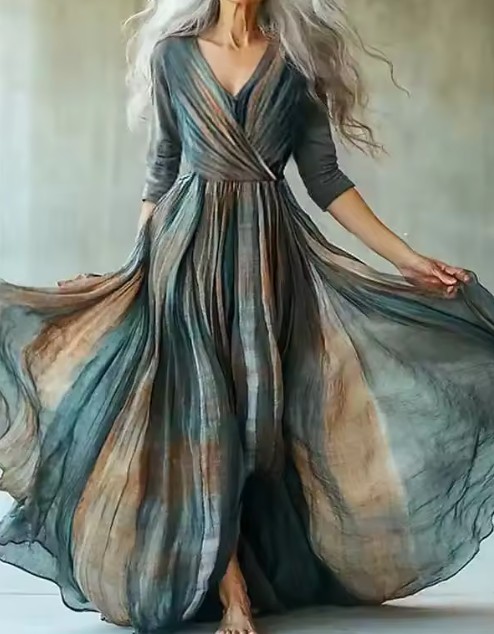 A-Linie Chiffon Kleid Èlodie Elegant Lang mit V Ausschnitt