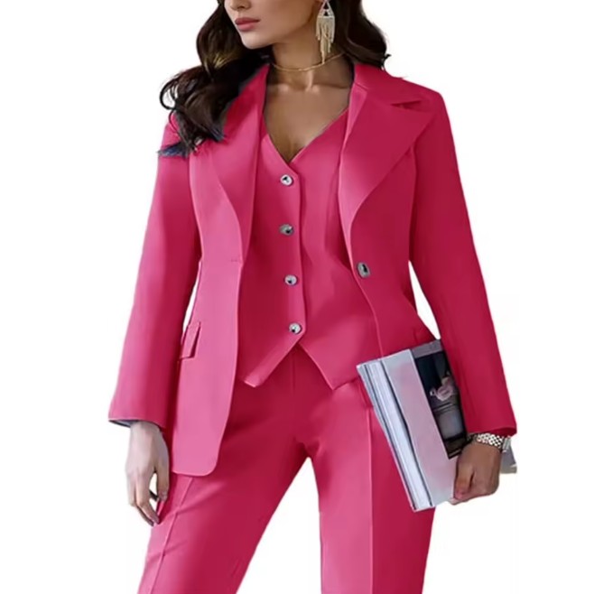 Dreiteiliger Damen Hosenanzug Ernestine in Pink Elegant Blazer - Weste - Hose im Set