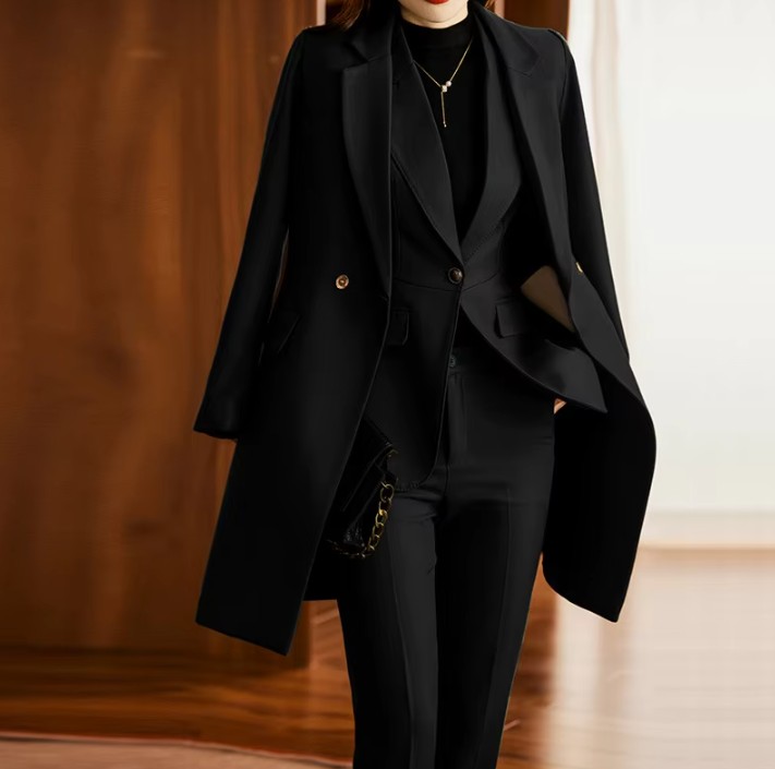  Damen Hosenanzug Effie Dreiteilig mit Long Blazer in Schwarz