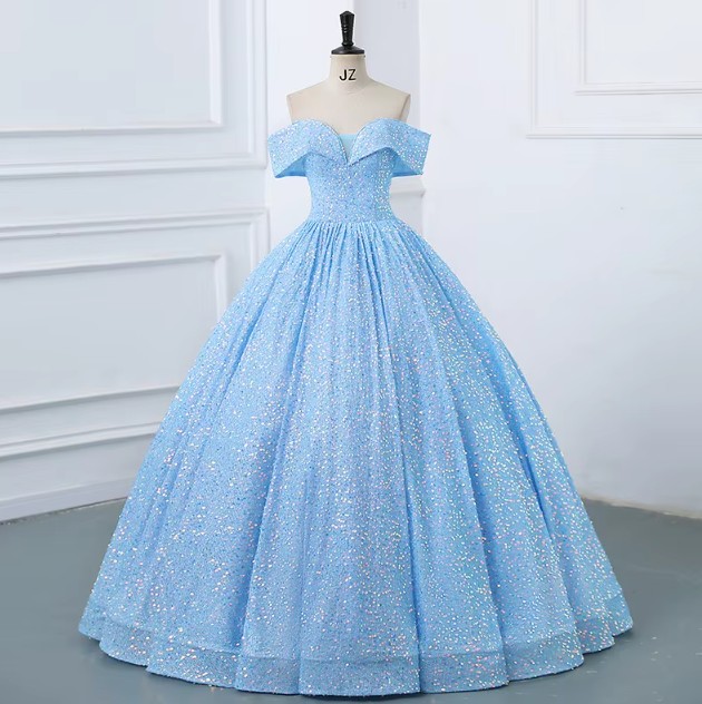 Schulterfreies Glitzer Ballkleid Elis in Hellblau