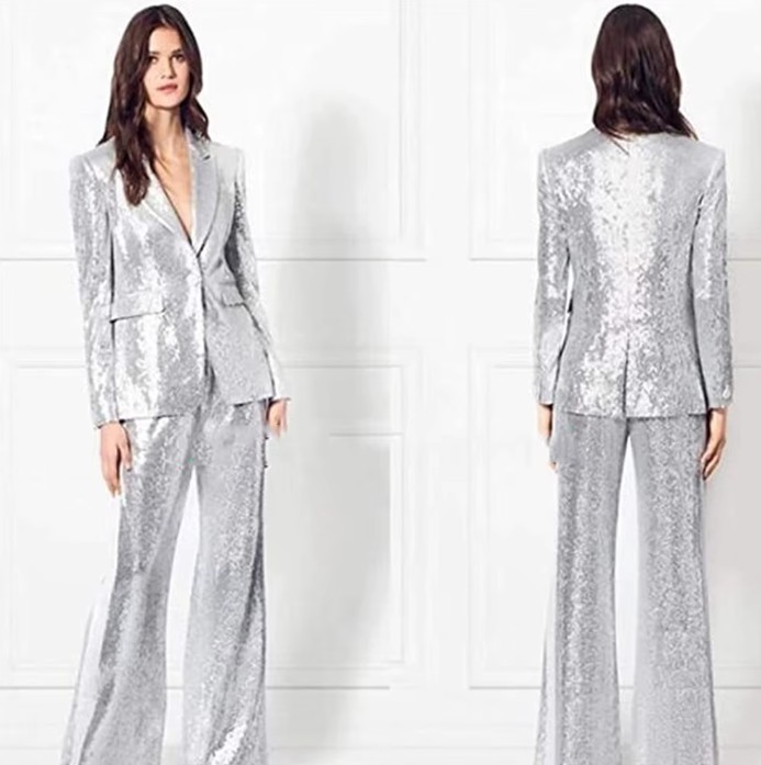  Damen Glitzer Hosenanzug Elsa Elegant und Festlich in Silber