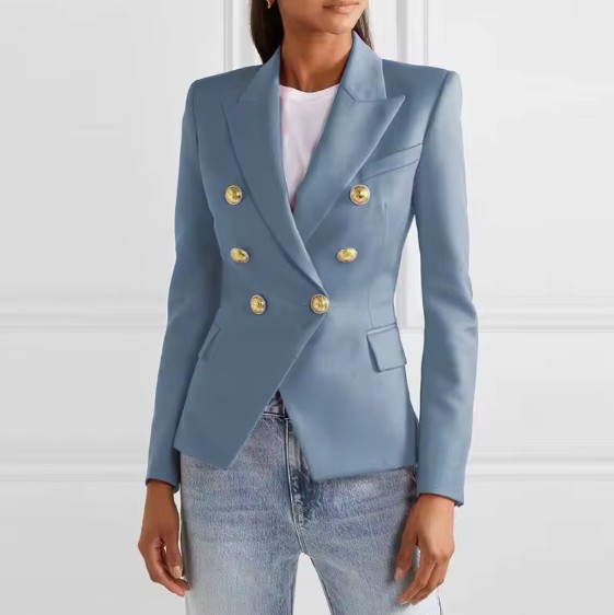 Damen Blazer Elele Elegant in Hellblau mit Gold Knöpfe