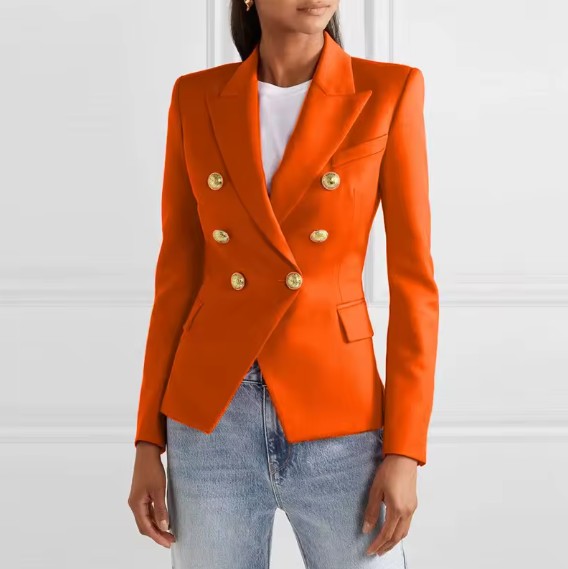 Damen Blazer Elele Elegant in Orange mit Gold Knöpfe