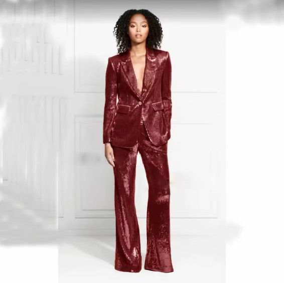 Schickes Pailletten Glitzer Hosenanzug Evina in Rot