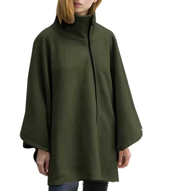 Poncho Style Zipper Pullover Cardigan Elisa in Grün