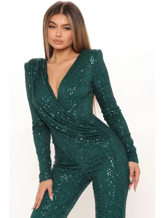 Glitzer Bodycon Jumpsuit Einteiler Esmeralda in Grün