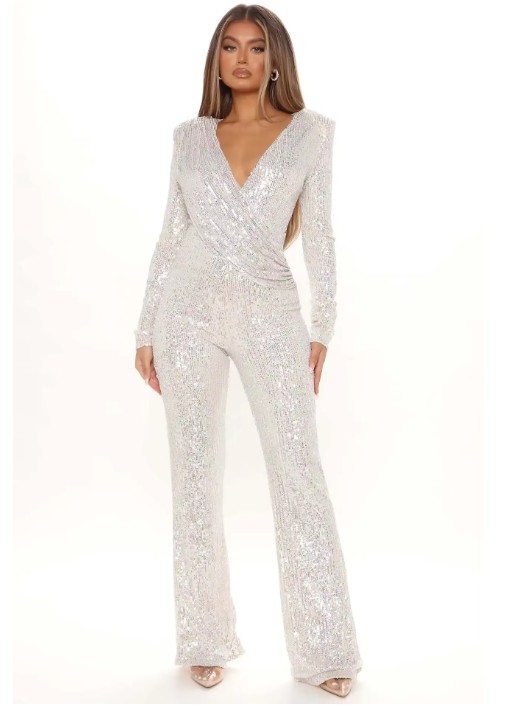 Glitzer Bodycon Jumpsuit Einteiler Esmeralda in Weiß