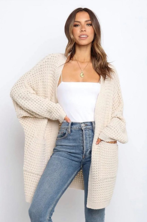 Damen Strickjacke Eyleen mit Taschen in Weiß
