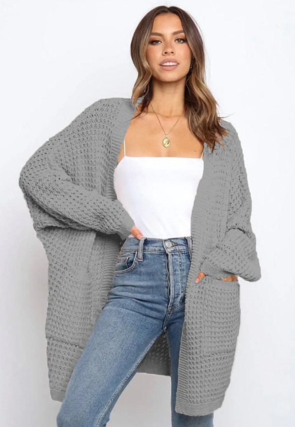 Damen Strickjacke Eyleen mit Taschen in Grau