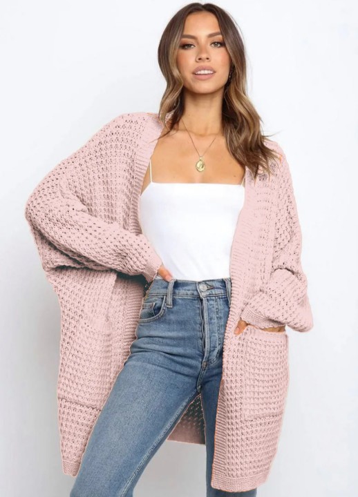 Damen Strickjacke Eyleen mit Taschen in Rosa