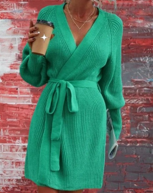 Langarm Damen Strickjacke Eike zum Binden in Grün