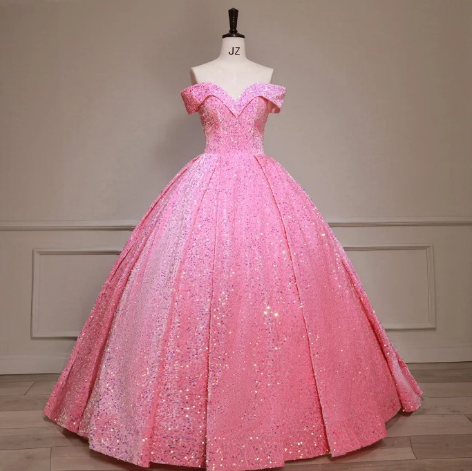 Schulterfreies Glitzer Ballkleid Eluana in Rosa