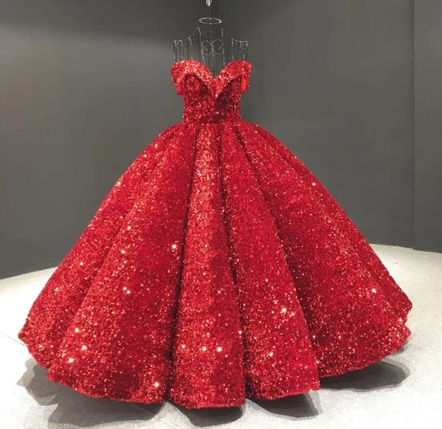 Schulterfreies Glitzer Ballkleid Eluana in Rot