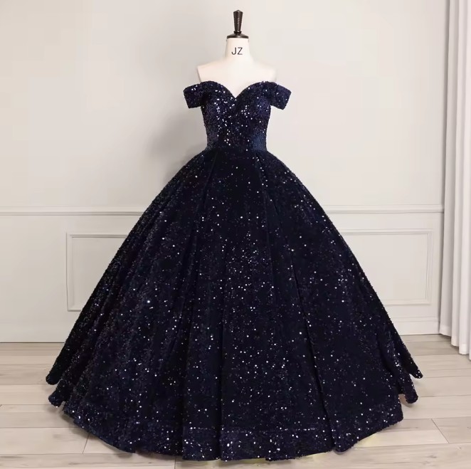 Schulterfreies Glitzer Ballkleid Eluana in Royalblau