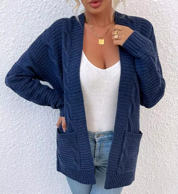 Kurze Damen Strickjacke Cardigan Eyvette mit Taschen Navy Blau