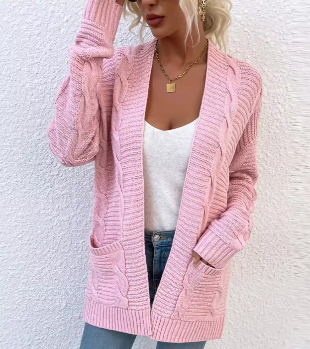 Kurze Damen Strickjacke Cardigan Eyvette mit Taschen Rosa