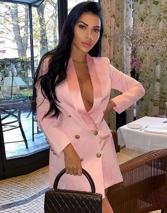 Damen Blazer Emanuele Lang in Rosa mit Samt Kragen 