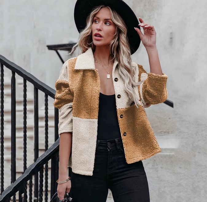 Damen Wolljacke Pullover mit Farbblock-Motiv Ivory Gelb