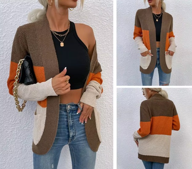 Damen Cardigan Strickjacke Elenora mit Kontrastfarben 