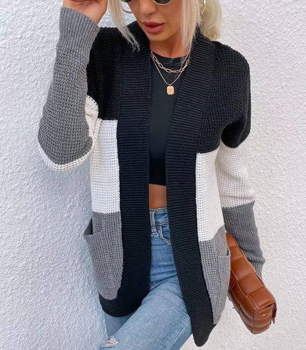 Damen Cardigan Strickjacke Eliza mit Kontrastfarben 