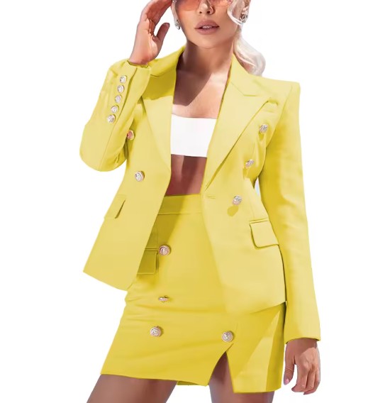 Bleistift Damen Kostüm Fria Elegant in Gelb mit Minirock
