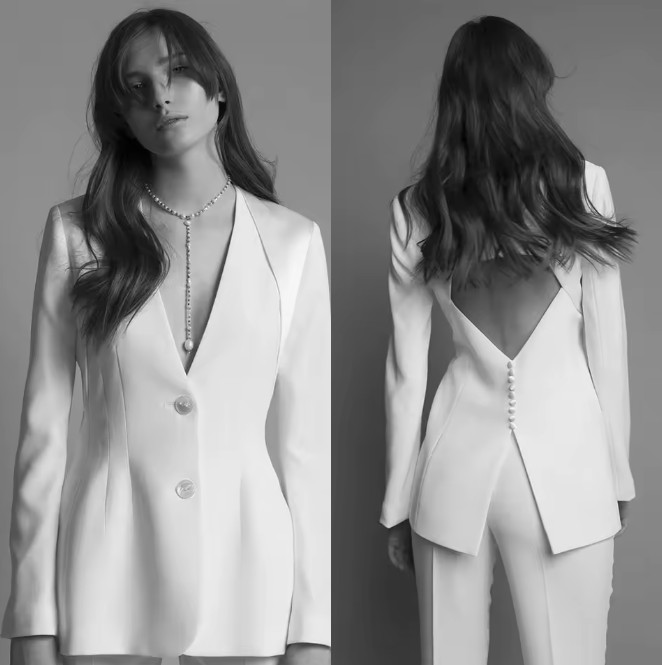 Eleganter Hosenanzug Friedel in Weiß mit Sexy Rückenausschnitt