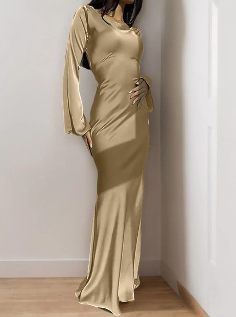 Langarm Satin Maxikleid Friederieke Elegant in Gold