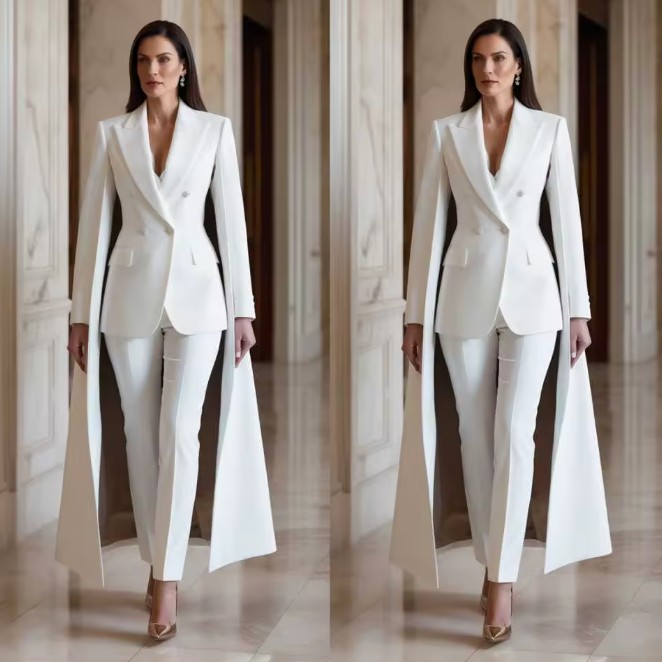 Eleganter Damen Hosenanzug Gabriel in Weiß Schmal Geschnitten