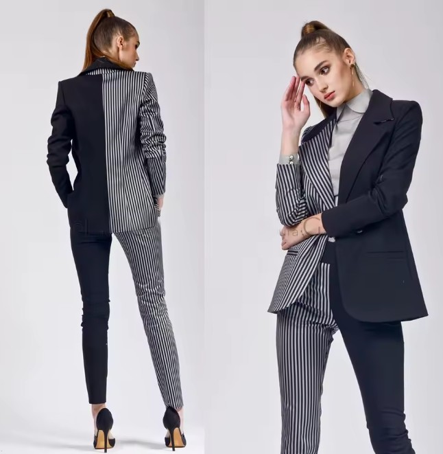 Damenoutfit Patchwork Hosenanzug Gabriela Schwarz Gestreift