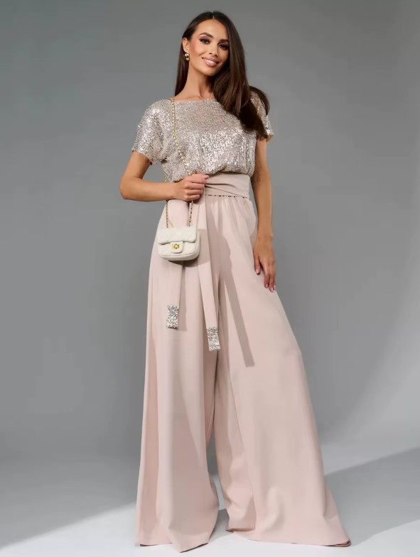 A Linie Einteiler Jumpsuit Gaby mit Glitzer Oberteil in Rosa Elegant und Festlich
