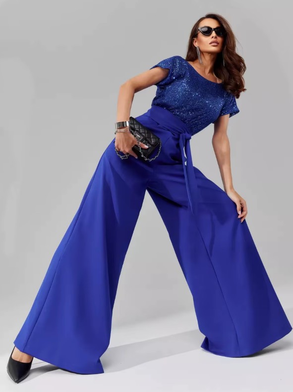 A Linie Einteiler Jumpsuit Gaby mit Glitzer Oberteil in Dunkelblau Elegant und Festlich