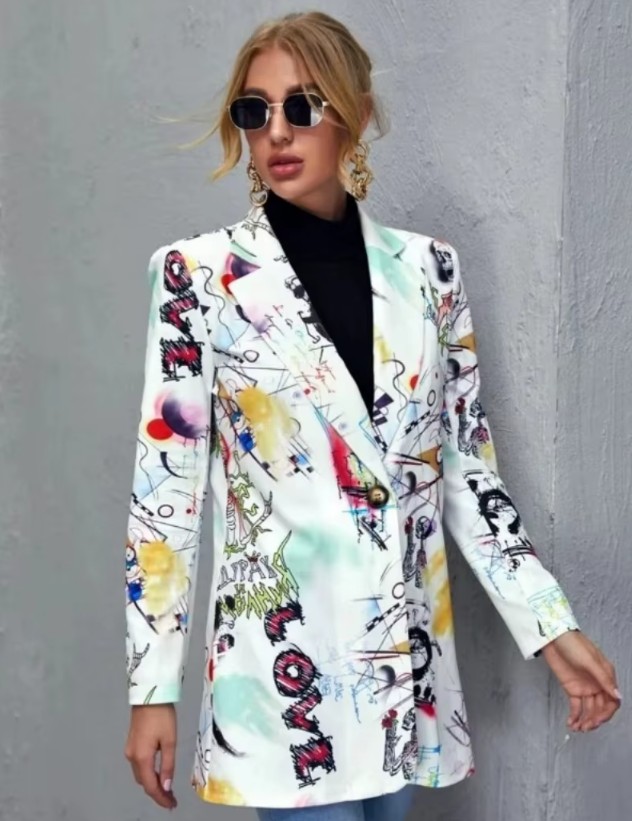Eleganter Damen-Blazer mit Vintage-Muster – Revers Blazer für moderne Looks