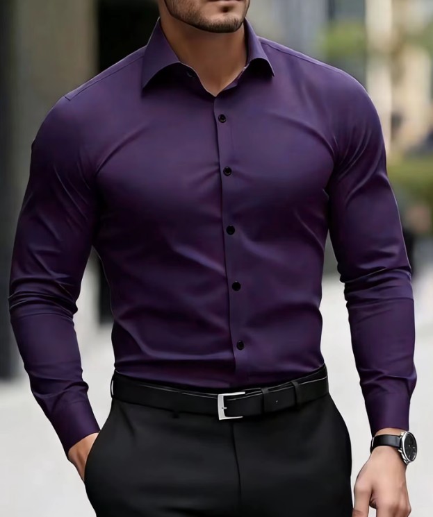 Lilafarbenes Herren-Langarmhemd – Elegantes Businesshemd für Herbst & Winter