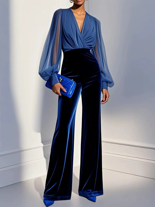 Damen Jumpsuit in Blau Schlicht & Elegant