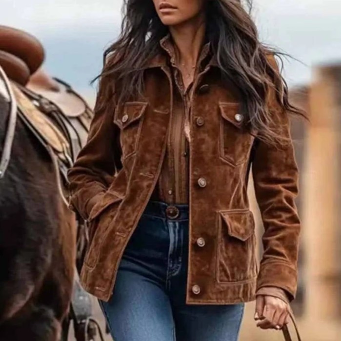 Damen Wildlederjacke im Western-Stil – Kurze Retro-Jacke
