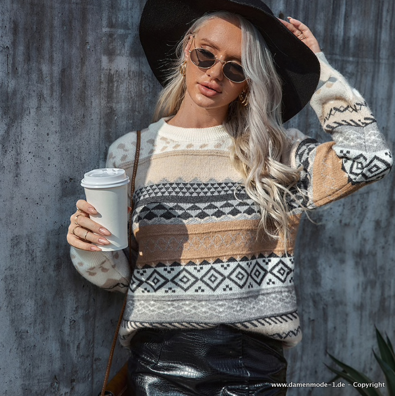 Retro Strickpullover in Khaki Leger