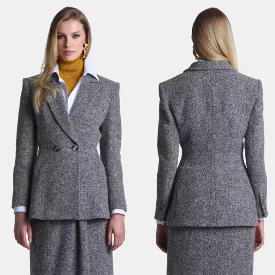 Graues Damenkostüm mit Tweed-Blazer und Rock – Elegant & Modern