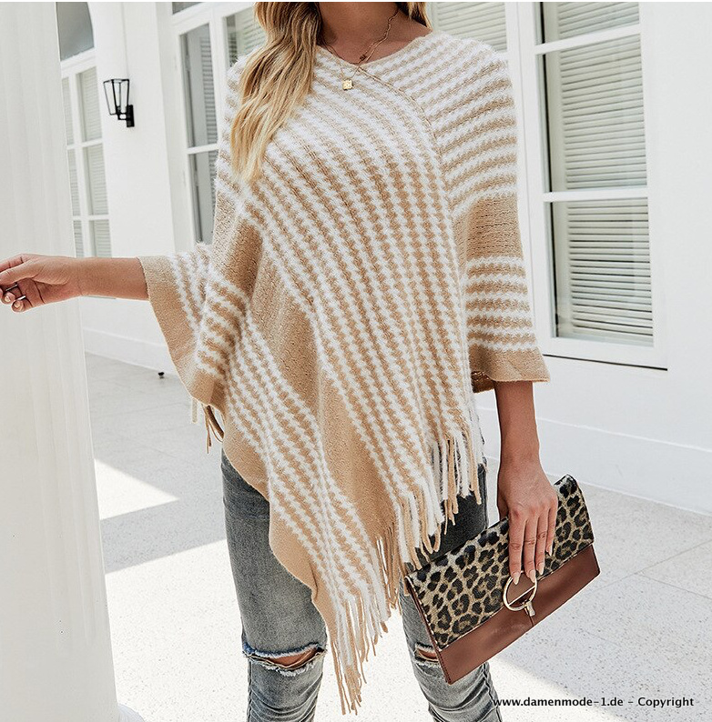 Damen Poncho Strickjacke in Beige