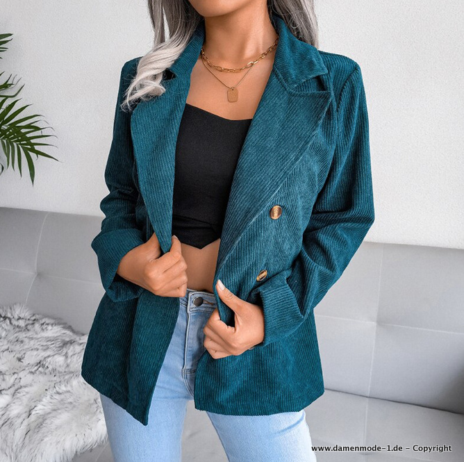  Cord Damen Blazer Elegant in Blau